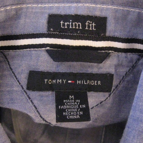 Tommy Hilfiger Blue Chambray Roll Tab Sleeve Casual Shirt - Picture 11 of 13